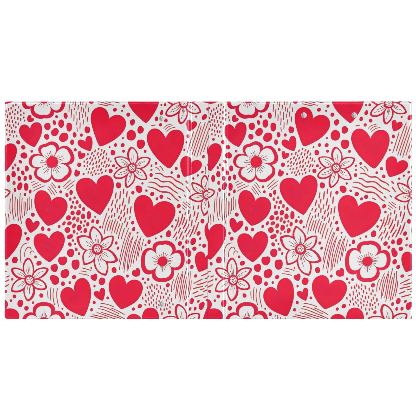 Raccoglitore a 3 anelli con stampa a forma di cuore, rosso e bianco, con portablocco, confezione da 2