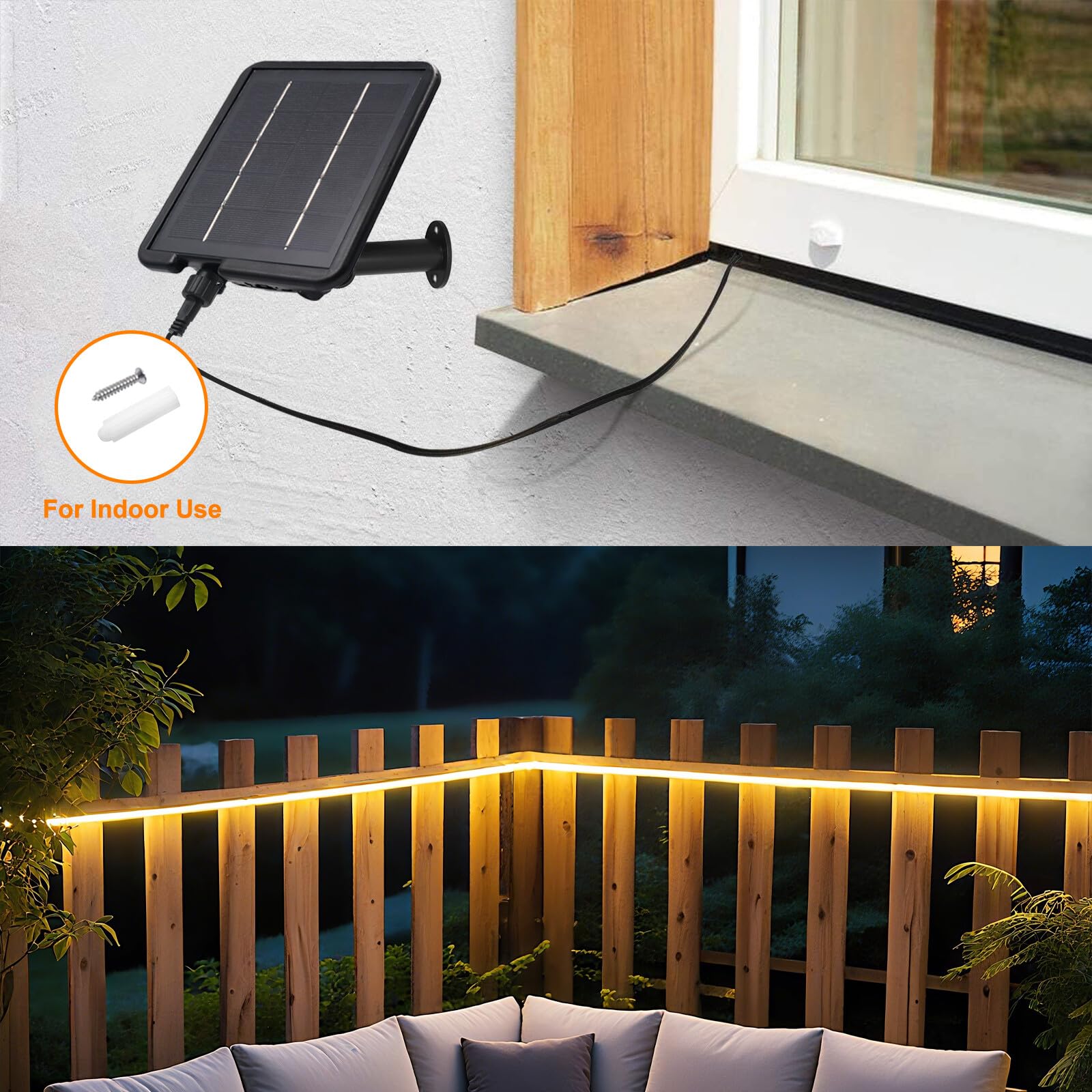 24V Solar Neon Band,Solarbetriebene 8 Modi SMD2835 LED Stripe，Cuttable 5cm,120LEDs/m Flex Neon LED Streifen für Terrasse, Innenhof(Warmweiß,4m)