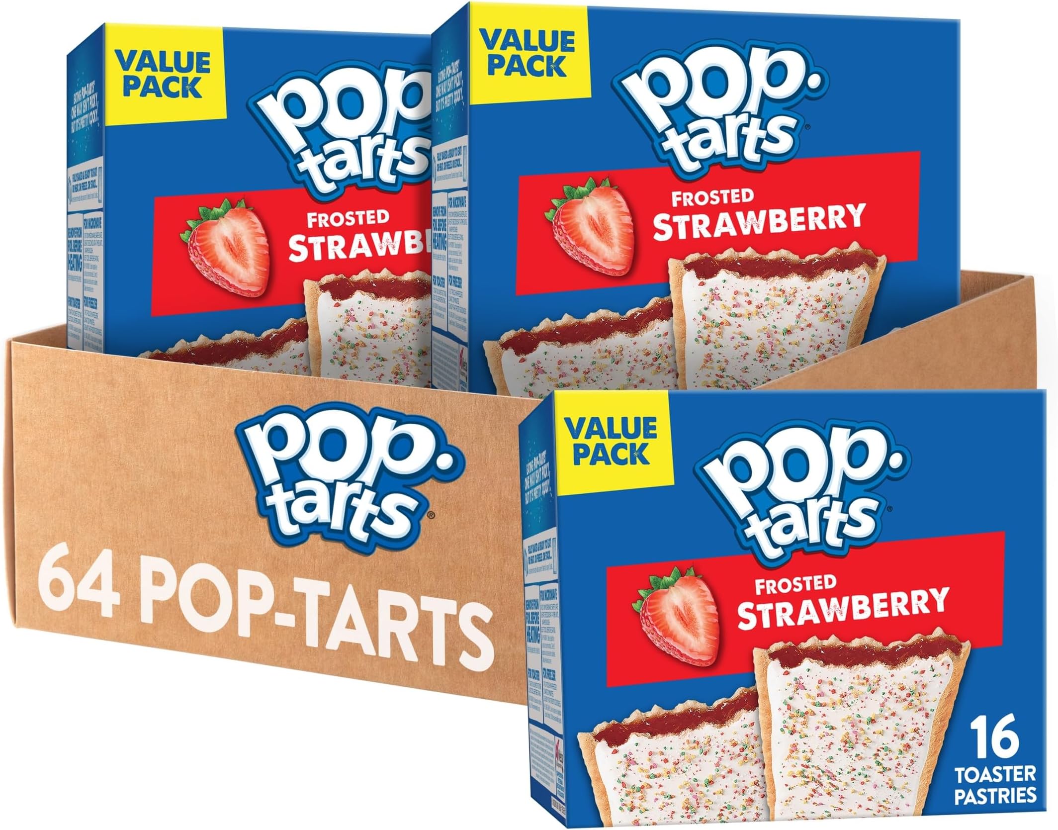 Breakfast Toaster Pastries, Frosted Strawberry, Fun Snacks for Kids (64 Toaster Pastries)
