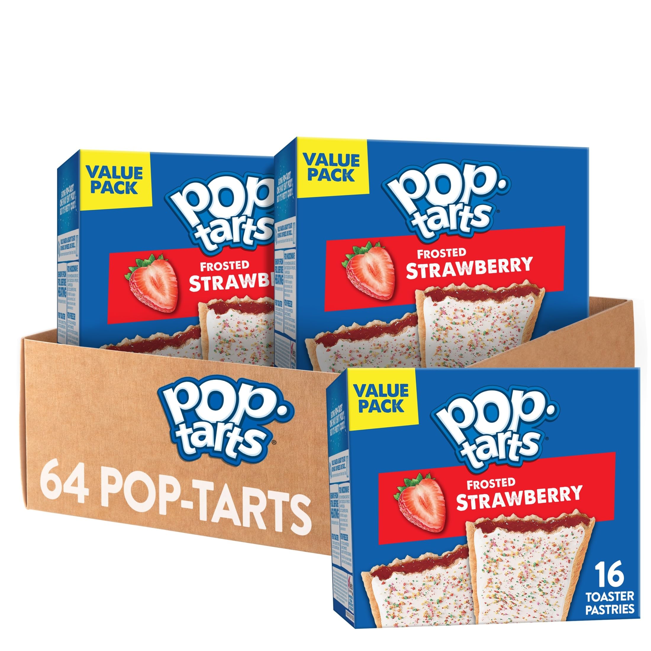 Pop Tarts Breakfast Toaster Pastries, Frosted Strawberry, Fun Snacks for Kids (64 Toaster Pastries)
