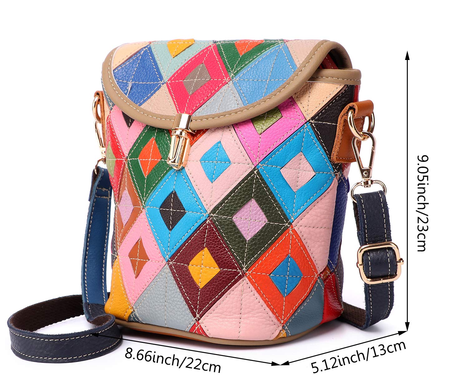 Segater Multicolor Crossbody Bag for Women Genuine Leather Colorful Shoulder Bag Random Color Patchwork Handbag Shopper Purse