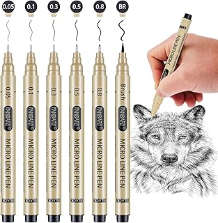 PANDAFLY Black Fineliners Pens, 6 Size Ultra Fine Point Pen, Waterproof Archival Ink, Black