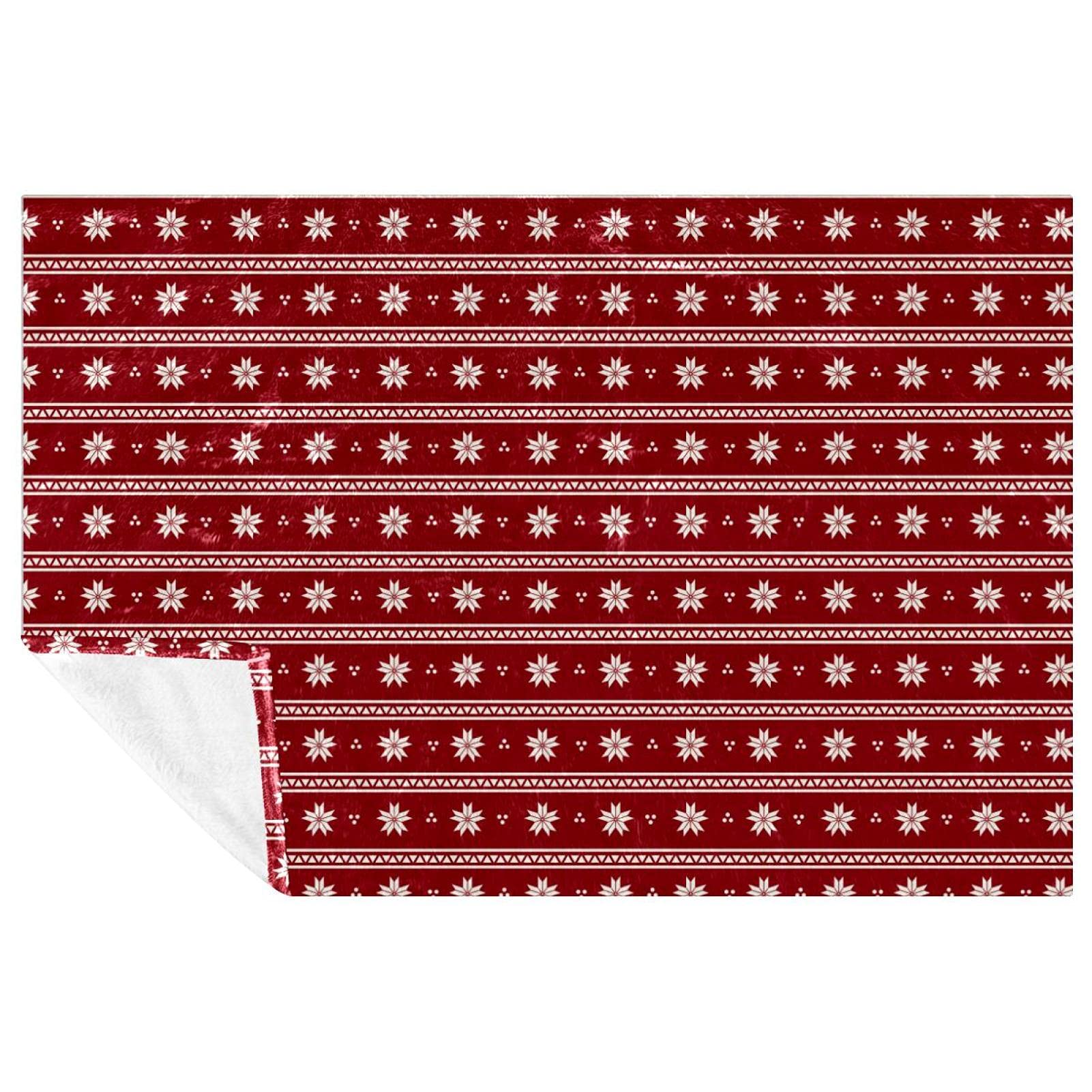 Couverture de Noël blanche à motif floral rouge 150x100 cm pour lit