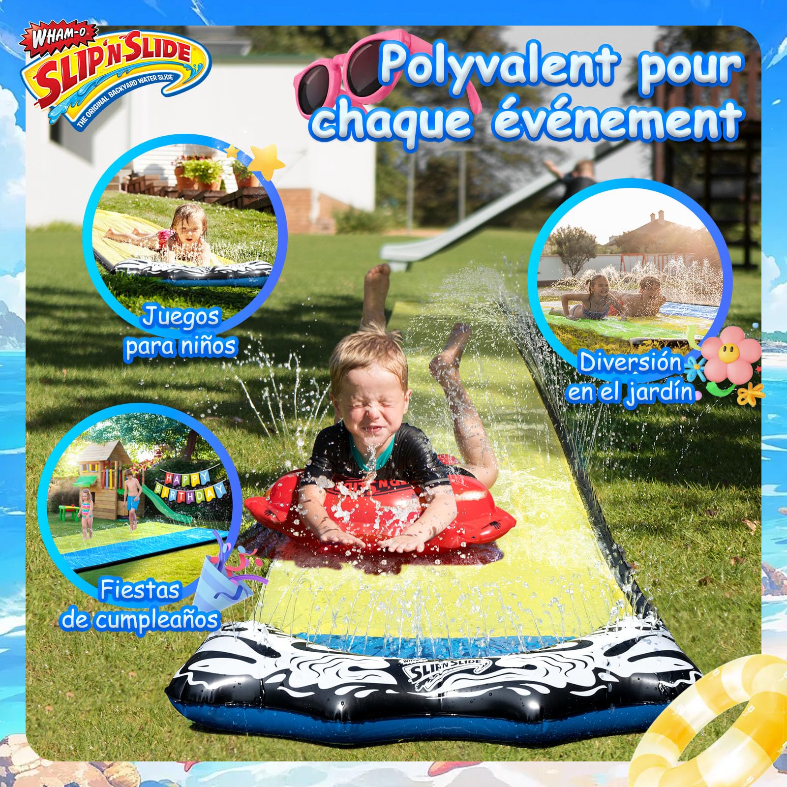 Wham-O Slip N Slide Wave Rider 548.64cm con Boogie, Juguetes de Verano al Aire Libre para niños de 5 a 12 años, Fiestas en el jardín
