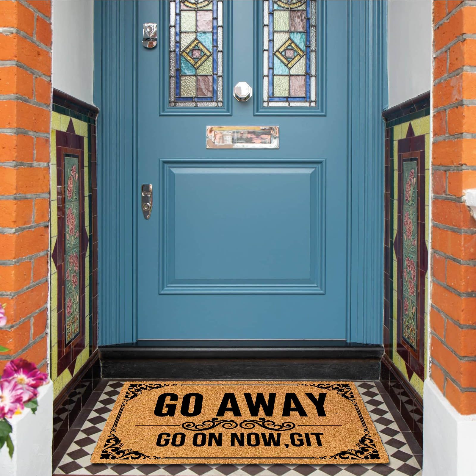 Go Away Go on Now Git Grand paillasson amusant pour entrée extérieure, intérieur et extérieur, lavable, mignon tapis de bienvenue pour entrée avec envers en caoutchouc 76,2 x 45,7 cm