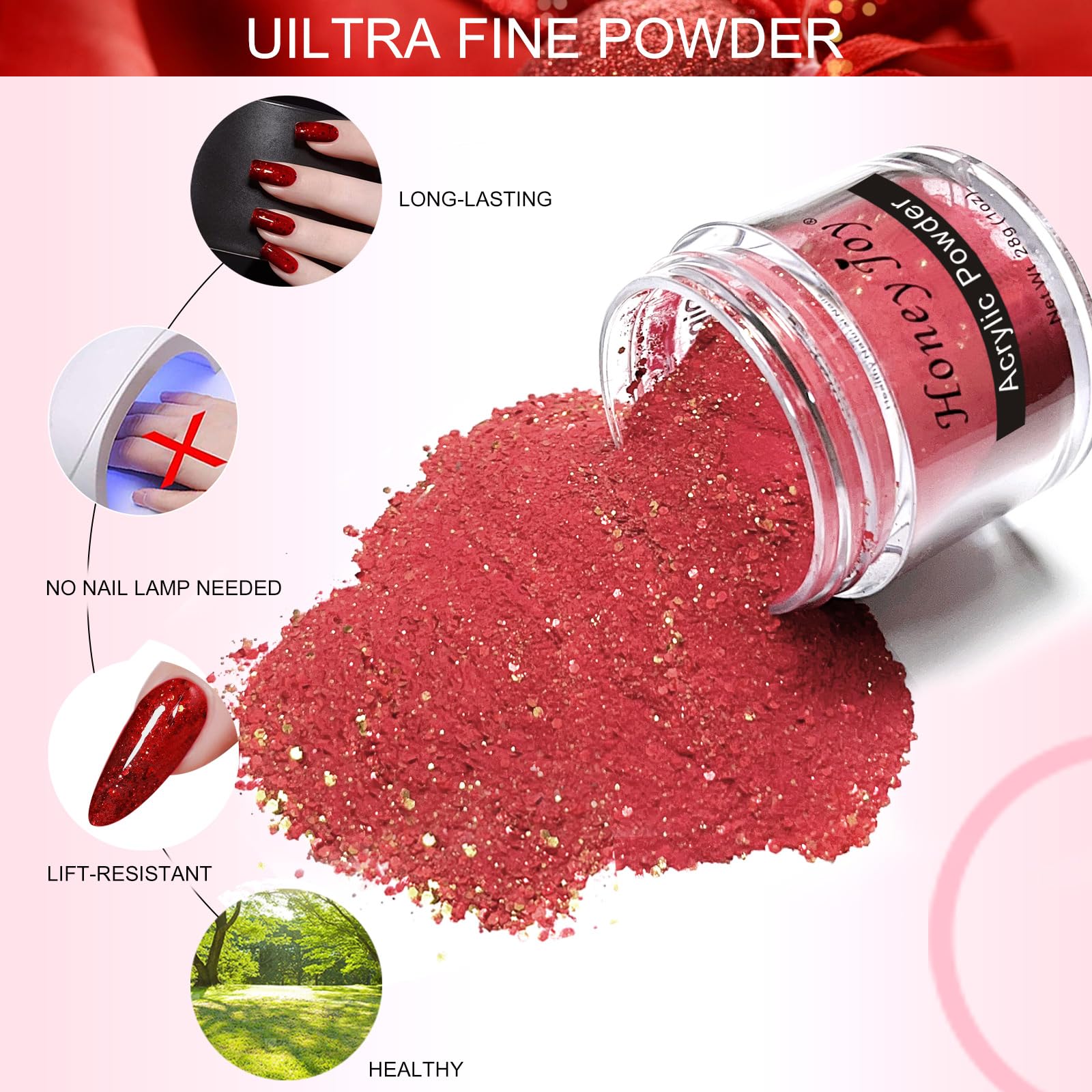 28g/box Color Acrylic Powder Professional Red Glitter Acrylic Nail French Manicure Powder for Nail Extension Acrylic Nail System,HJ-NAP017-No.36-UKA - Image 2