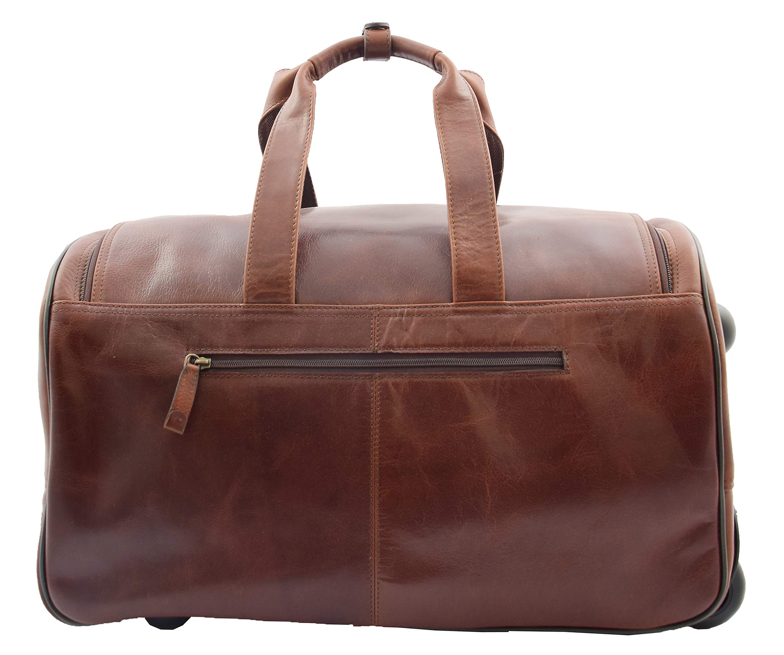 Cuero Real con Ruedas Bolsa Fin de Semana Durante la Noche Viajar Muletón Combrew Marrón