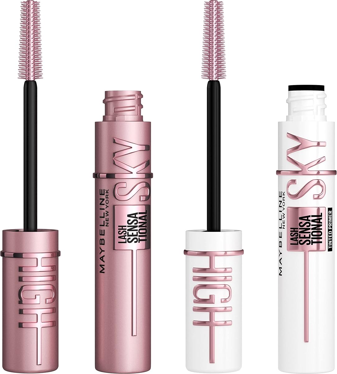 Lash Sensational Sky High Washable Mascara + Boosting Lash Primer Makeup Bundle, Includes 1 Mascara in Blackest Black and 1 Eyelash Primer in Soft Black