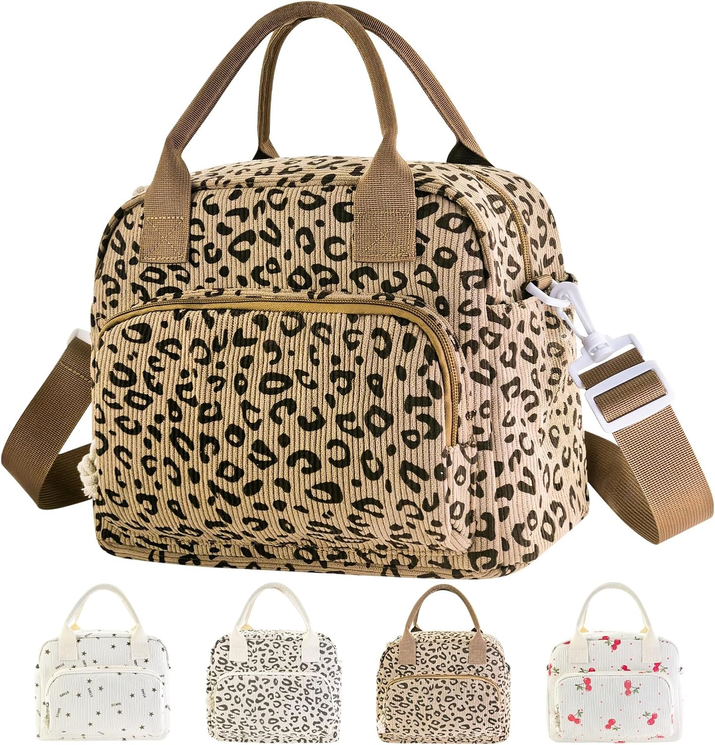 Mziart Lunch Box for Women Men, Large Cute Insulated Lunch Bag Leakproof Thermal Lunchbox Cooler Tote Bags with Adjustable Strap for Work Picnic Travel (Leopard Print)