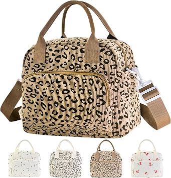 Mziart Lunch Box for Women Men, Large Cute Insulated Lunch Bag Leakproof Thermal Lunchbox Cooler Tote Bags with Adjustable Strap for Work Picnic Travel Leopard Print