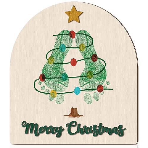 Beeveer Baby's First DIY Winter Snowman Art Footprint Wooden Mistletoe