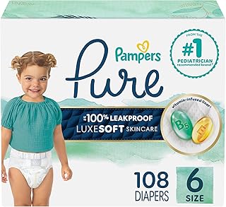 Pure Protection Baby Diapers, Size 6 (35+ lbs), 108 Count, Up to 100% Leakproof, Premium Plant-based Skin Protection, Hypoallergenic Soft Diapers
