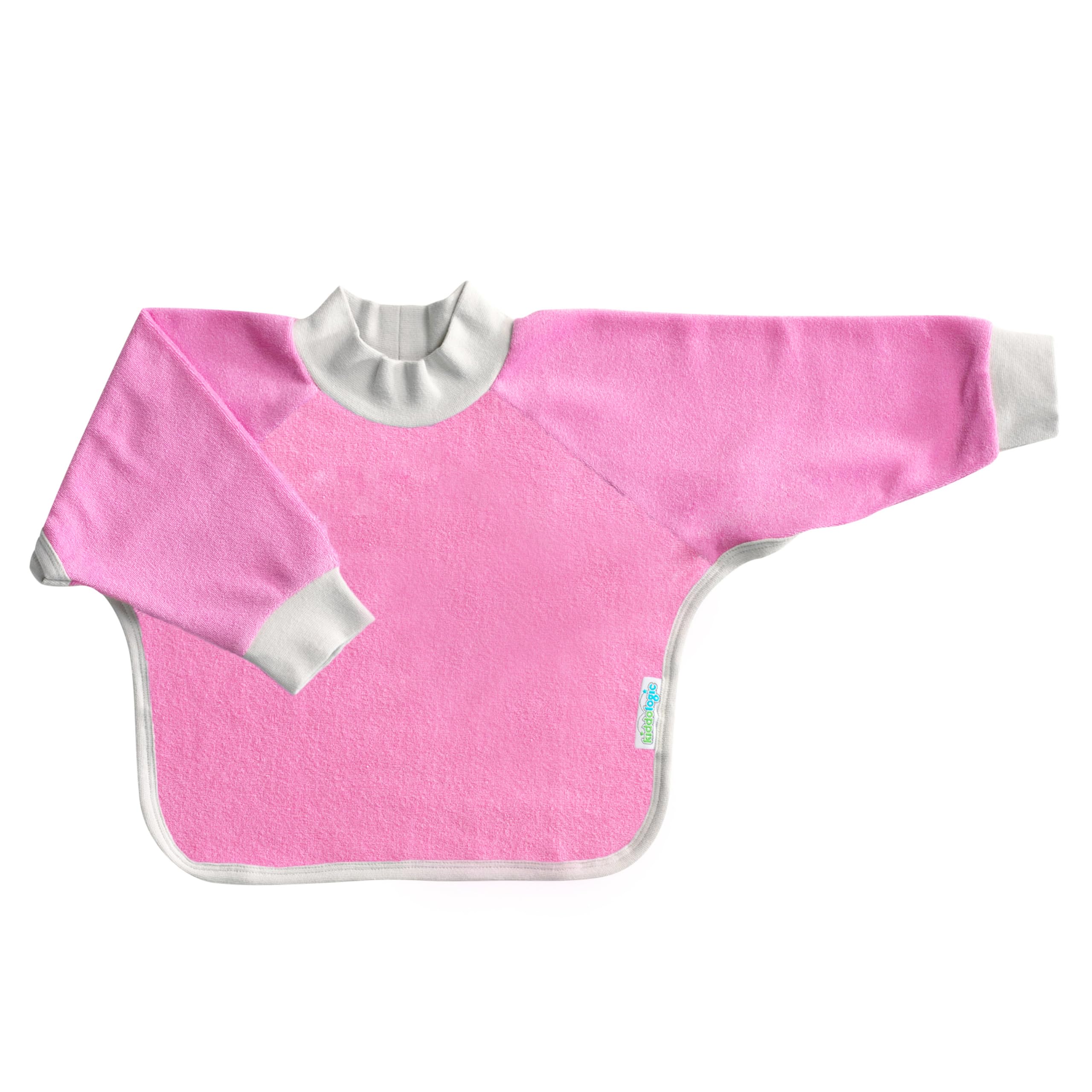 Kiddologic Bibit-all Baby Feeding Bib, Long Sleeves with Ribbed Cuffs and High Collar, Stretchy Pullover Smock, Soft Absorbent Terry, Waterproof