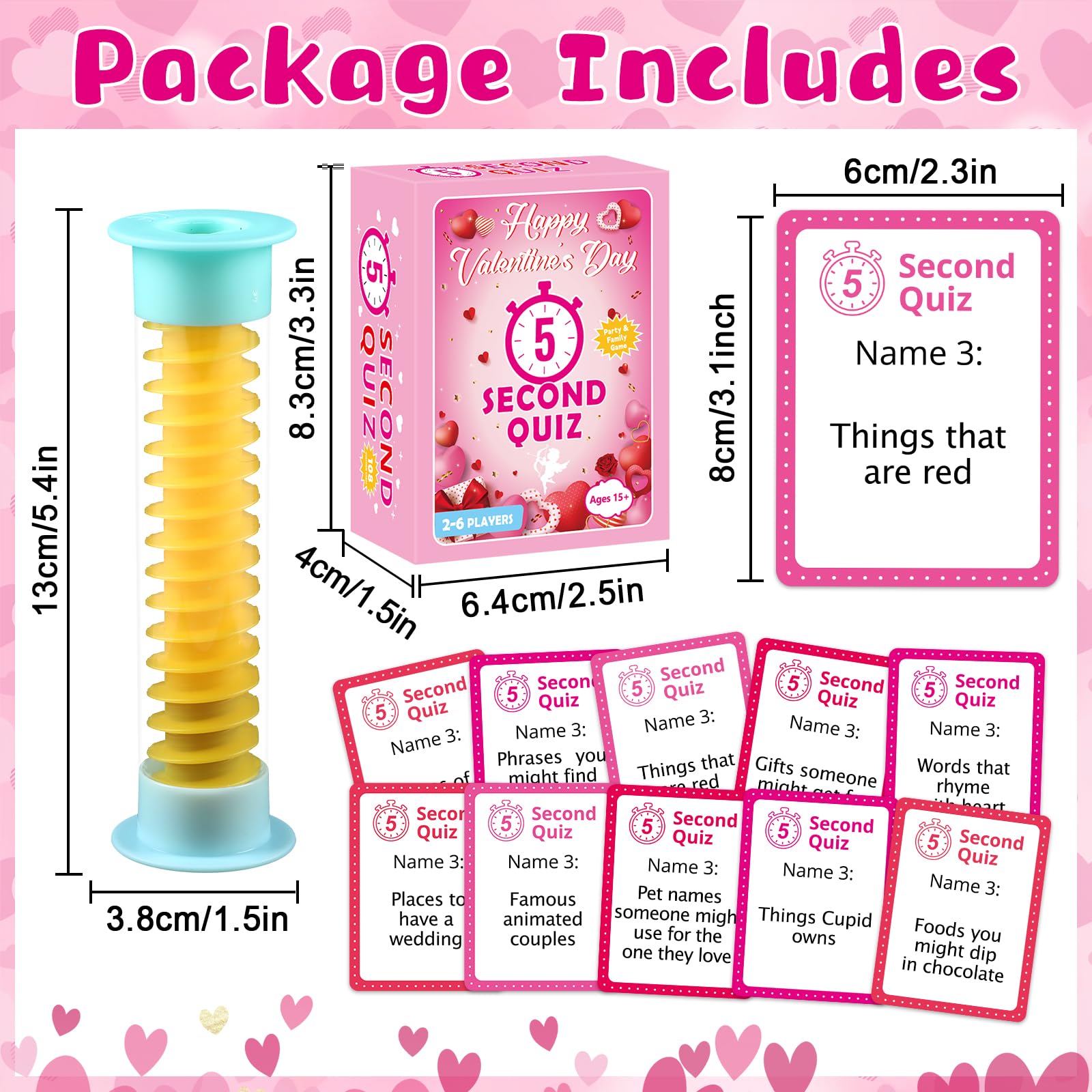 Valentine 5 Second Game 108 Valentines Day Simple Question Cards 5 Second Hourglass Valentine Question Card Games for Adults Family Party Galentine Night Travel Game Think Fast and Shout Answers