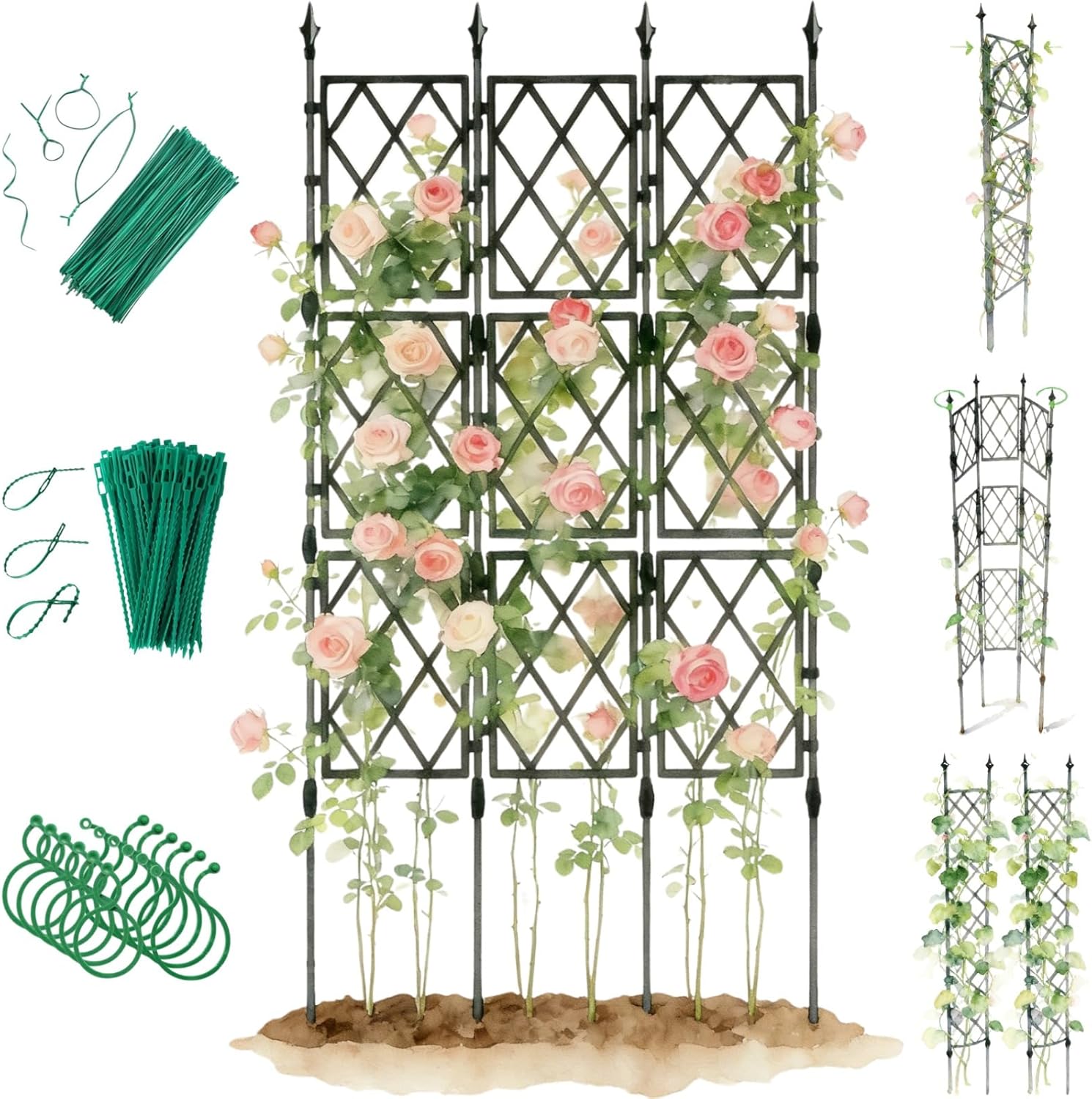 Garden Trellis for Climbing Plants Outdoor - 65" PE-Coated Metal Pipes & Plastic Grids Rose Wall Trellis Frame - Sturdy Privacy Screen Plant Support Fence for Flowers Vines Vegetables