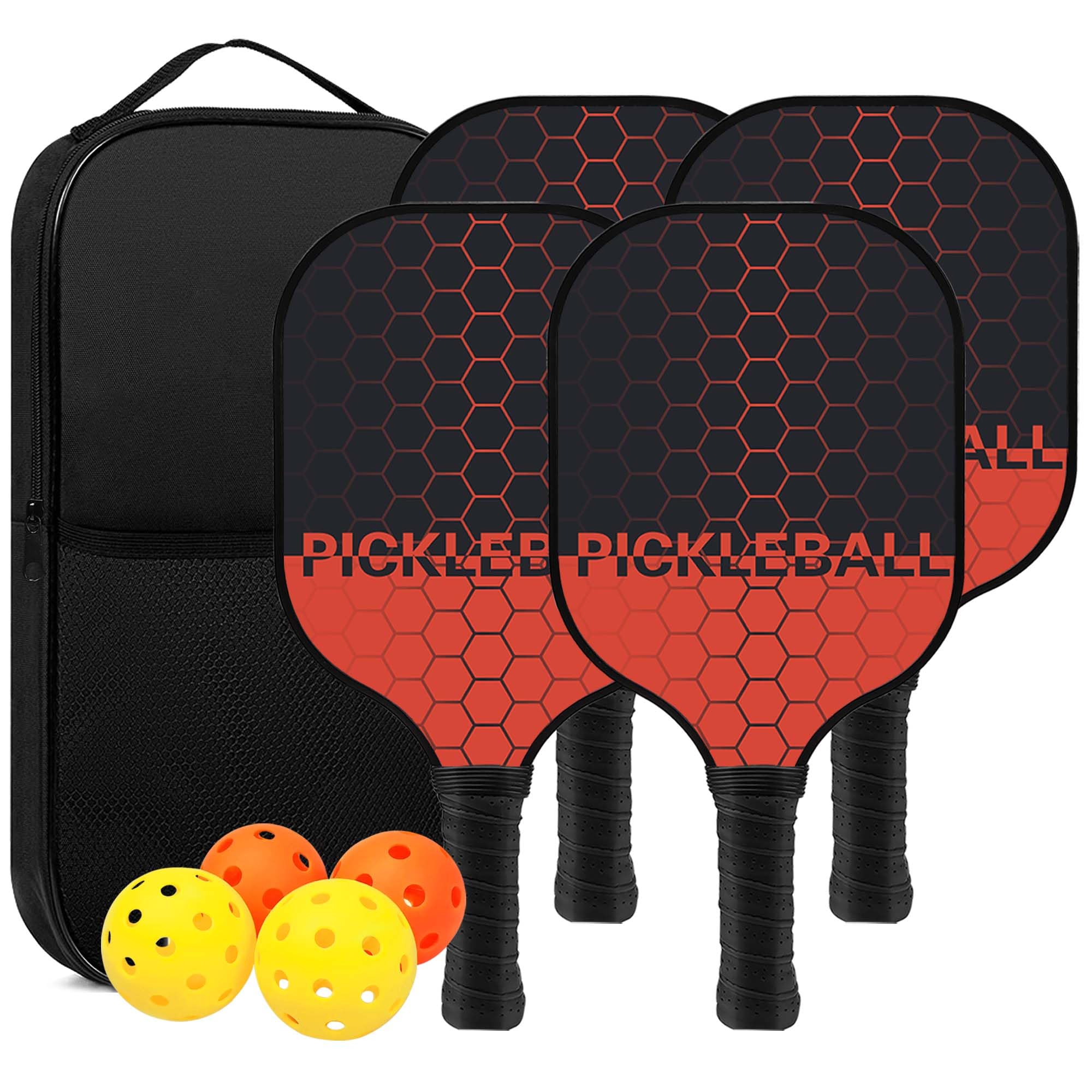 Achiou Set Completo Pickleball – 2 Racchette In Fibra Di Vetro Con Nucleo A Nido D'Ape, 4 Palline, Borsa E Nastri Antiscivolo, Peso Medio 230g, Impugnatura 11.6cm