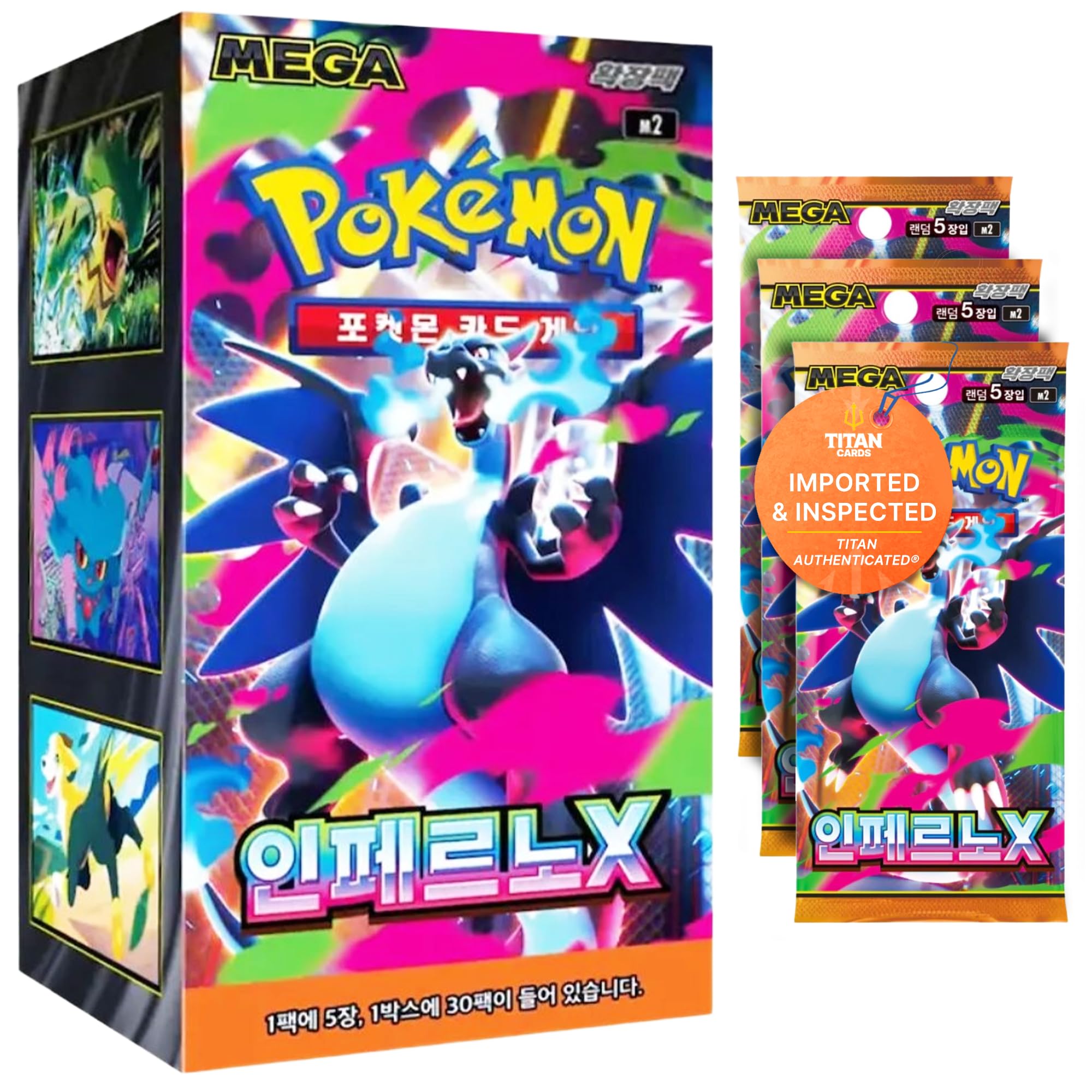Pokemon TCG Mega Inferno X.M2 Fiamme fantasmali coreane Booster Box | Carte Pokémon coreane | Serie Mega Evolution | 30 buste booster (5 carte per confezione) | Titan Authenticated