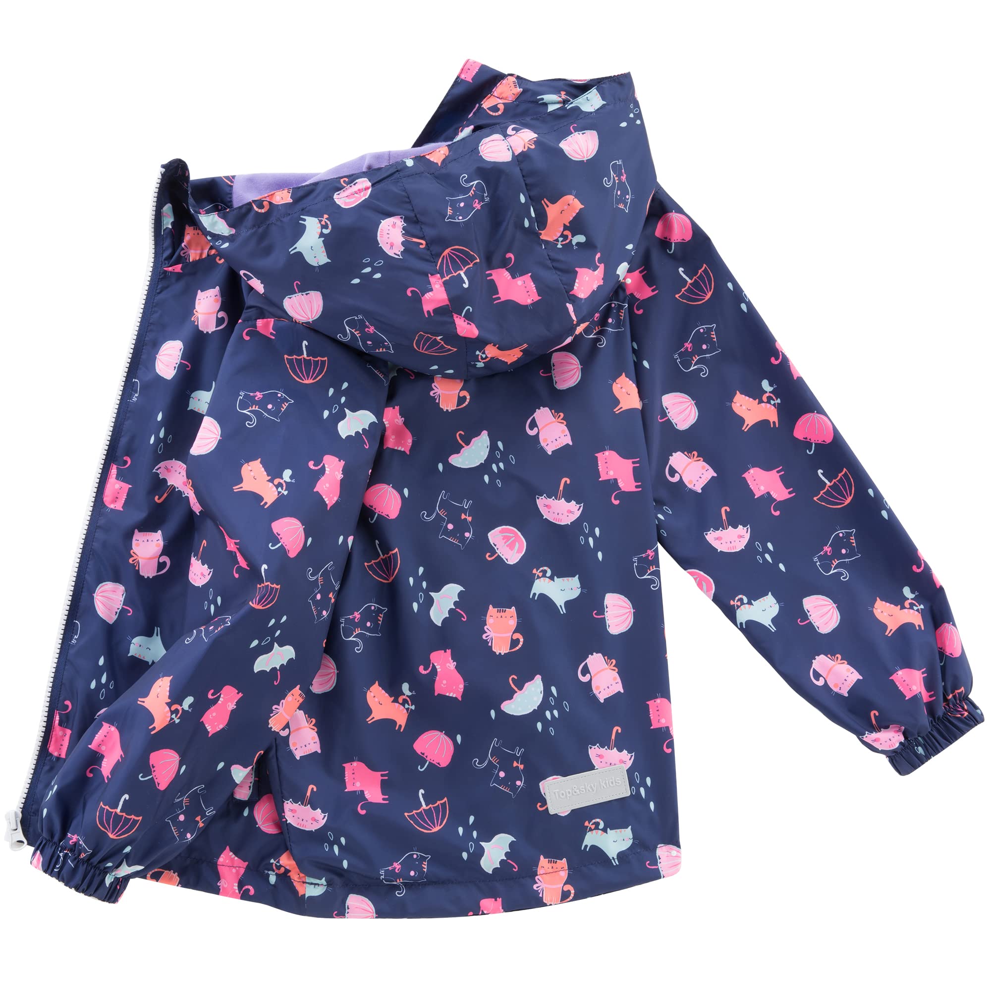 Fewlby Chaqueta Impermeable con Capucha para Niña, Cortavientos con Forro Polar Ligera Abrigo Prueba de Viento Chubasquero Primavera Otoño Abrigos Deportivos 3-12 Años