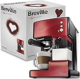 Breville PrimaLatte Kaffee- und Espressomaschine | italienische Pumpe mit 15 Bar | für Kaffeepulver oder Pads geeignet | Integrierter automatischer Milchschäumer | Metallic/Rot | VCF046X