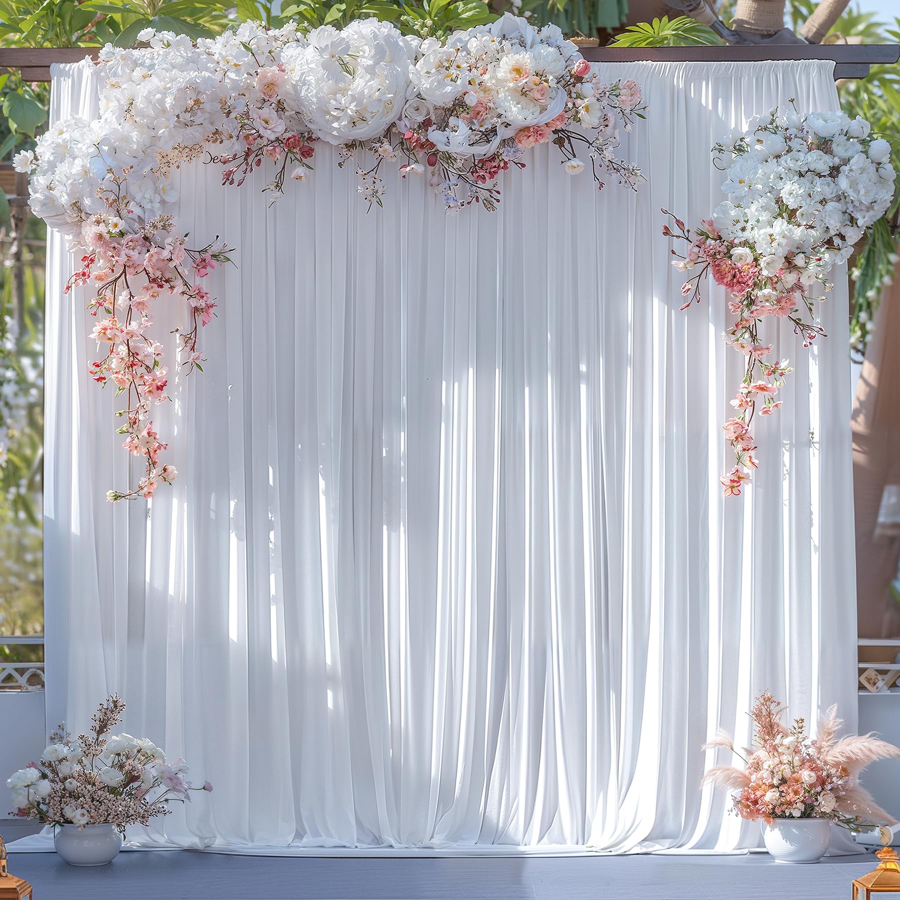 Photo 1 of 10ft x 10ft White Backdrop Curtains - Wrinkle Free Polyester Drapes for Backdrop, Wedding Photo Background Curtains for Birthday Party Baby Shower Baptism Event, 2 Panels Back Drop (10'L x 5'W Each)