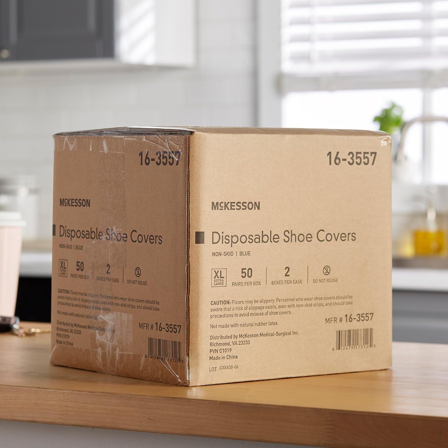 McKesson Shoe Covers, Disposable - Universal, Shoe High, Elastic Closure, Non-Skid Sole, Non-Sterile - Blue, XL, 200 Pairs