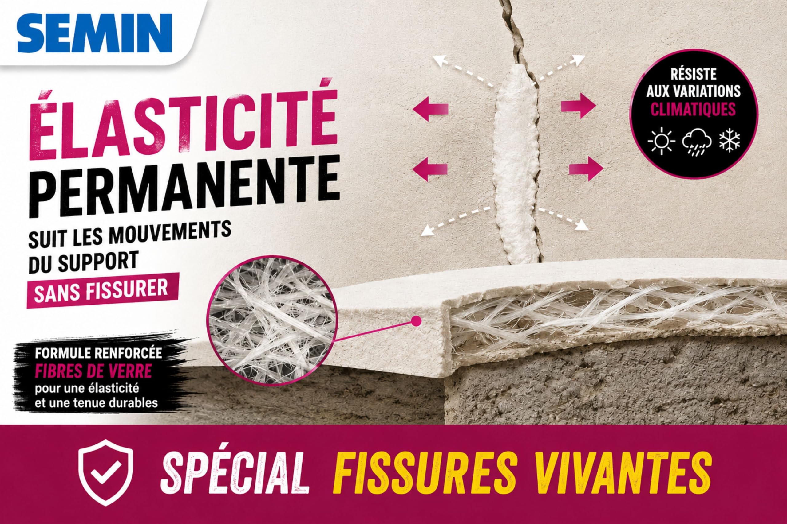 SEMIN Enduit de Rebouchage Élastique Fibrelastic 2x300 gr – Fissures Vivantes Mur & Plafond, Enduit Fibre de Verre Intérieur/Extérieur, Rebouchage Flexible Multi-Supports, Qualité Professionnelle
