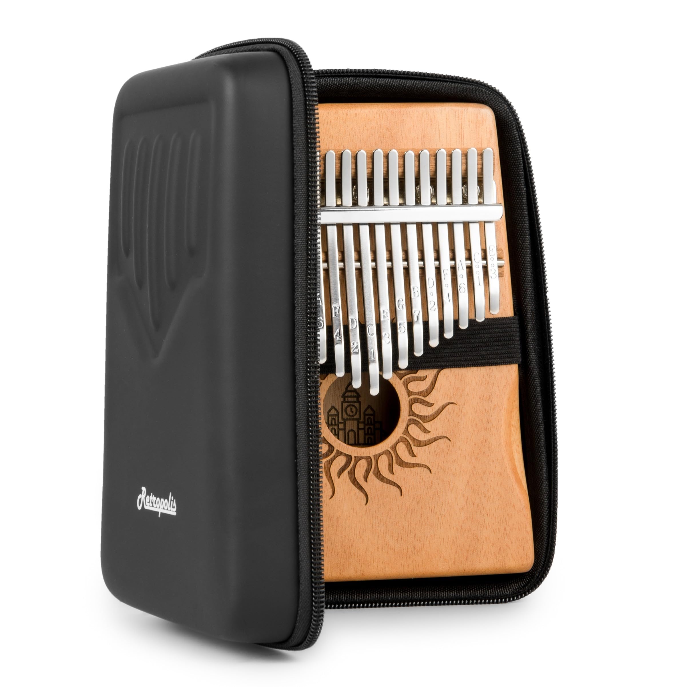 Retropolis Kalimba 17 Tonów C-Dur – Instrument Muzyczny z Drewna Mahoń z Etui i Akcesoriami – Kalimba dla Początkujących i Zaawansowanych (Naturalny machoń)