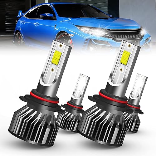 Compatible con Honda Civic (2004-2013, 2014-2015 Sedán), combo de bombillas 9005 de haz alto y 9006 de haz bajo, luces de 24000 lm 6500 K, IP68