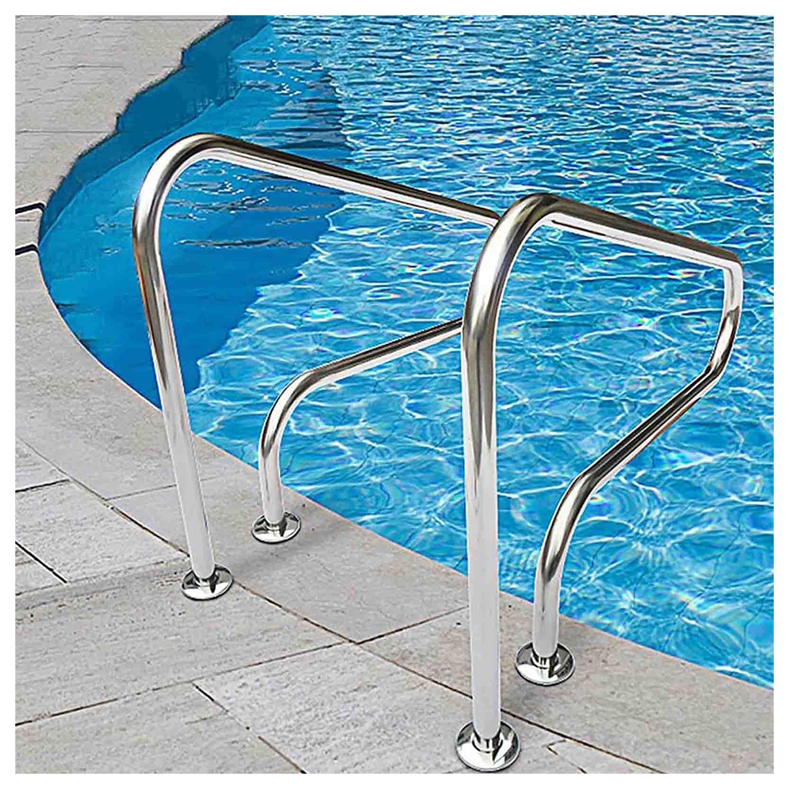 Pool Rail,Swimming Pool Stair Rail,304 Stainless Steel Pool Railing,250 LBS Load Capacity,with Quick Mount Base,for Indoor Outdoor Pool Water Park