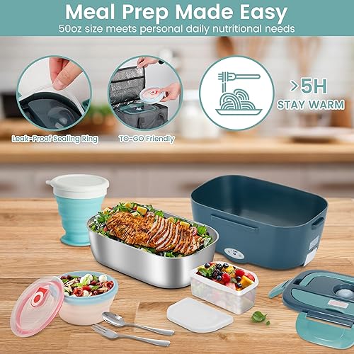 Miniatura 4 de AOSION Fiambrera eléctrica para adultos, lonchera térmica 3 en 1 de 80 W, calentador de alimentos autoportátil para automóvil, camión, oficina,