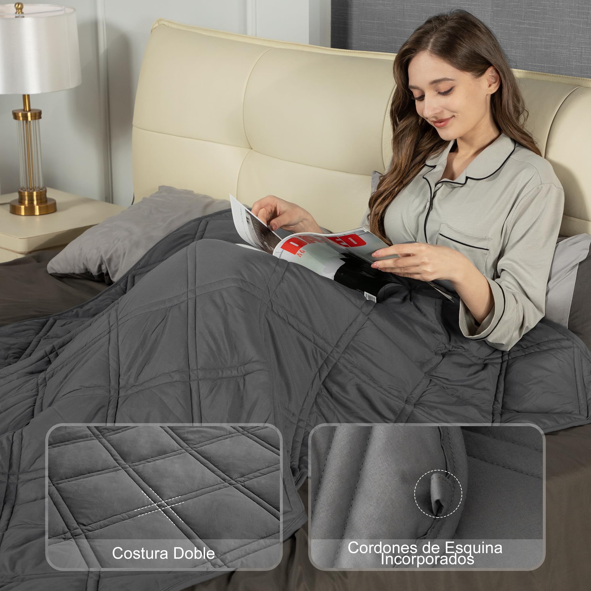 Winthome Manta Pesada 135x200cm 9kg, Mantas con Peso Doble Costura, Cobertor Pesado Ansiedad, Weighted Blanket para un Dormir Profundo y una Mejor Relajación Adulto (Gris)