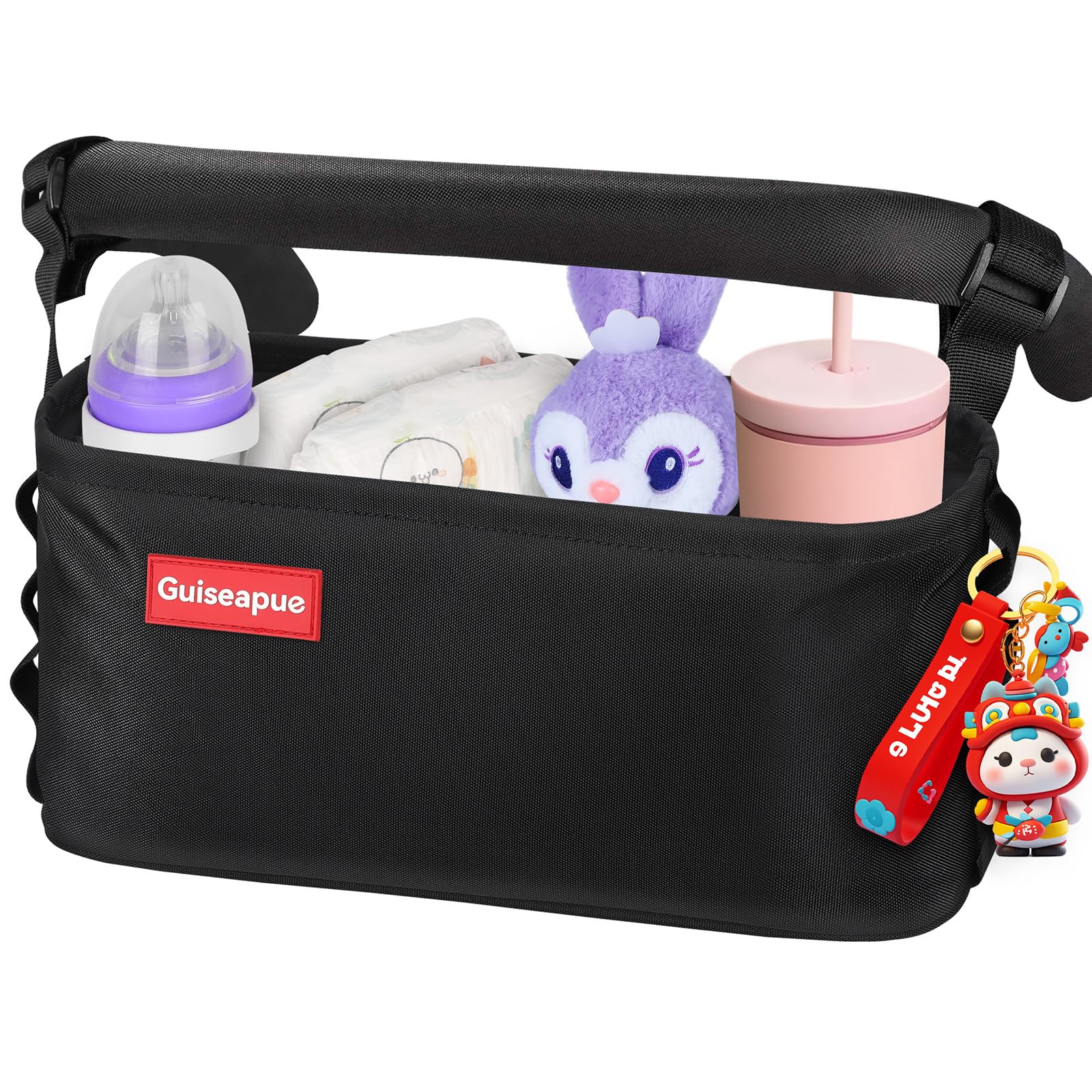 Guiseapue Universal Kinderwagenorganizer: Getränkehalter/Becherhalter für Kinderwagen Buggy Organizer Zubehör, Großer Kapazität Kinderwagentasche, Baby Erstausstattung Neugeborene