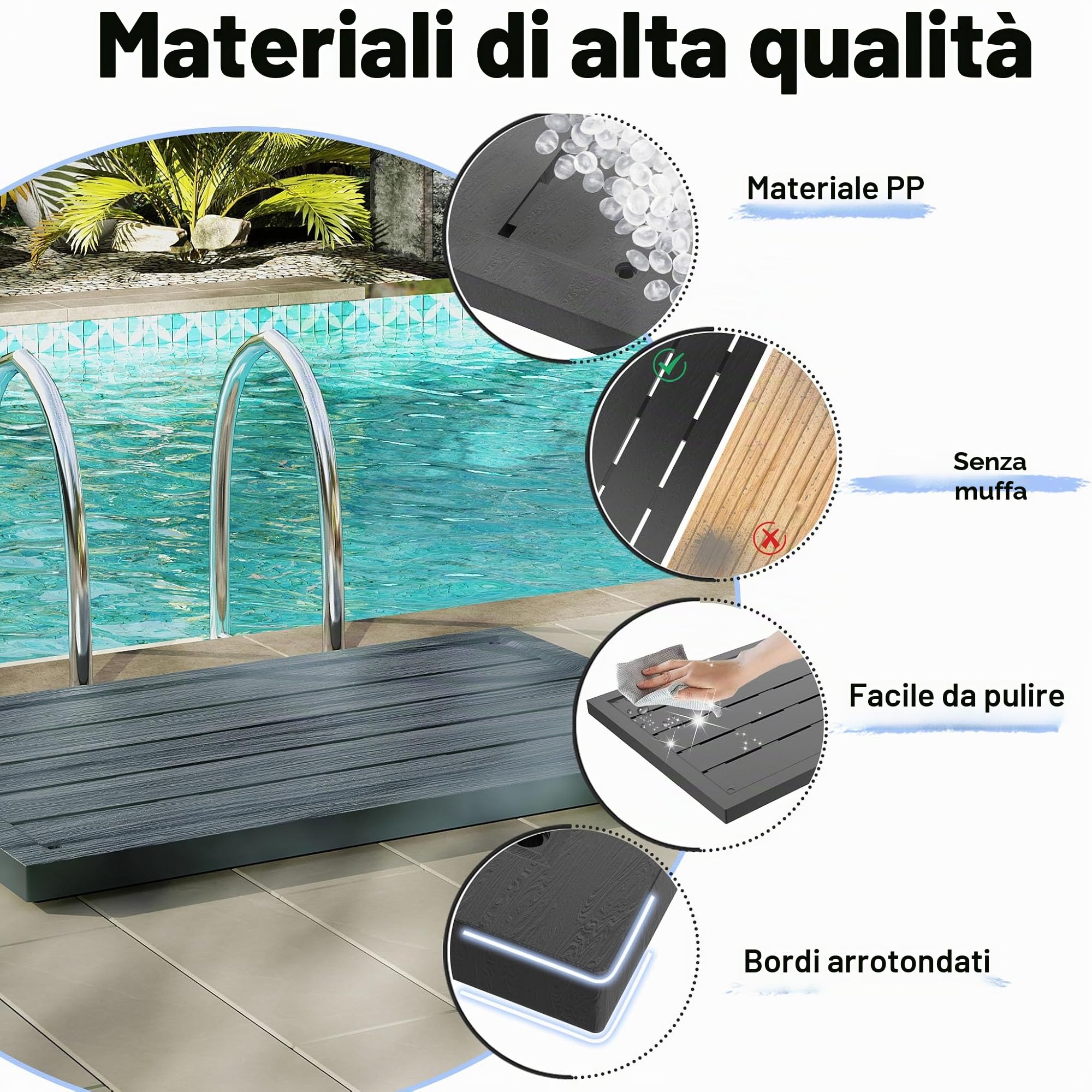 UISEBRT Elemento da Pavimento per Doccia Solare Antiscivolo 100 x 65 x 4 cm, Piastra da Pavimento per Esterni in WPC per Giardino Piscina, Antracite