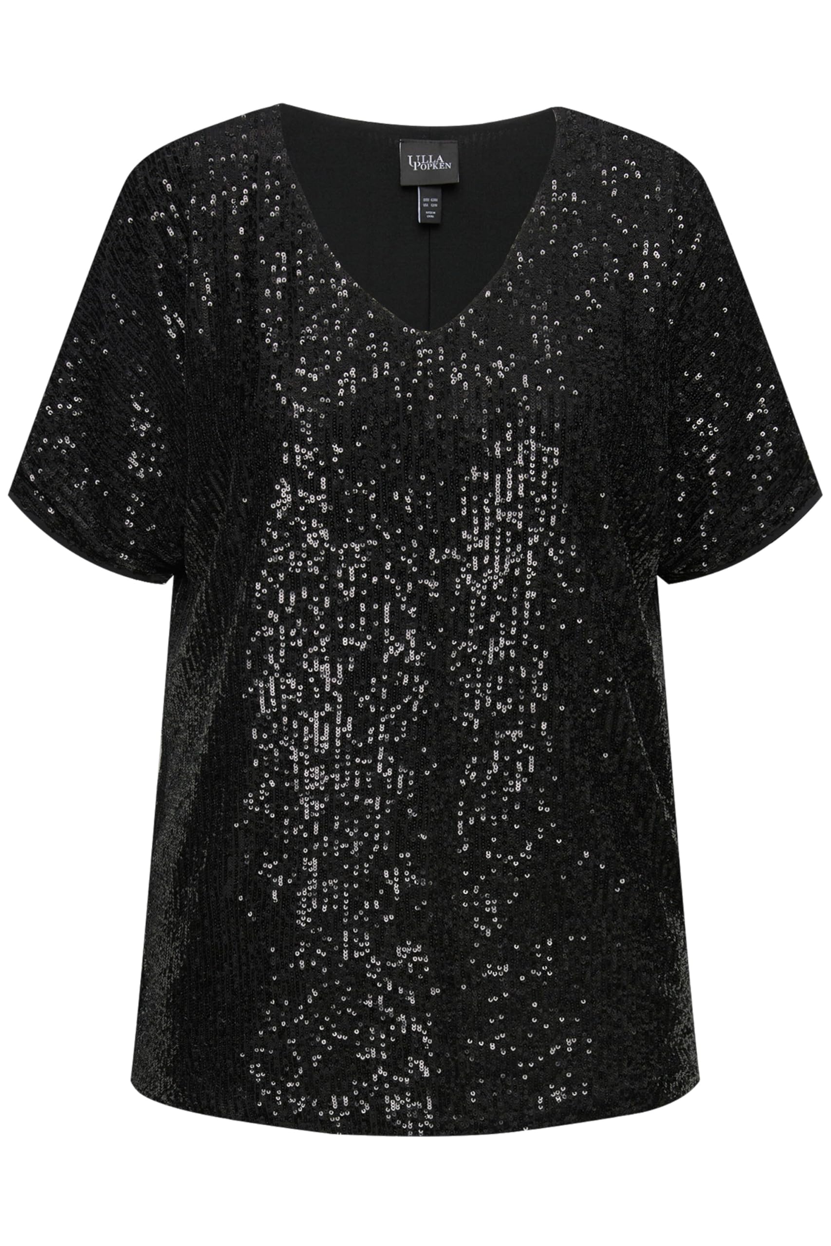 Ulla Popken Pailletten-Shirt, Oversized, V-Ausschnitt, Halbarm Camiseta de Lentejuelas con Manga Corta Mujer