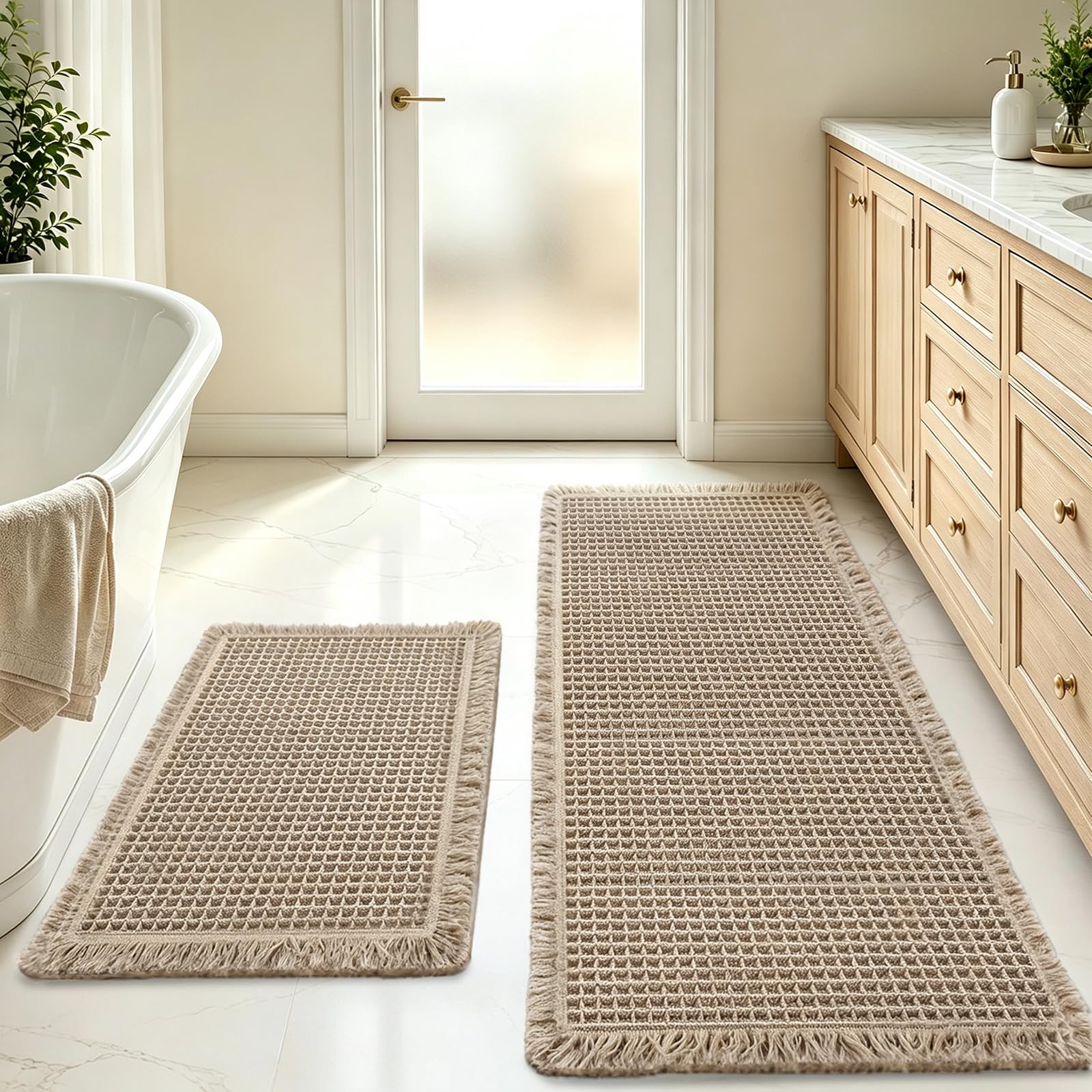Capslpad Set di 2 tappetini da bagno a nido d'ape, antiscivolo, ultra assorbente, decorazione per il bagno, a pelo basso, morbidi, lavabili, 51 x 122 cm + 43 x 61 cm
