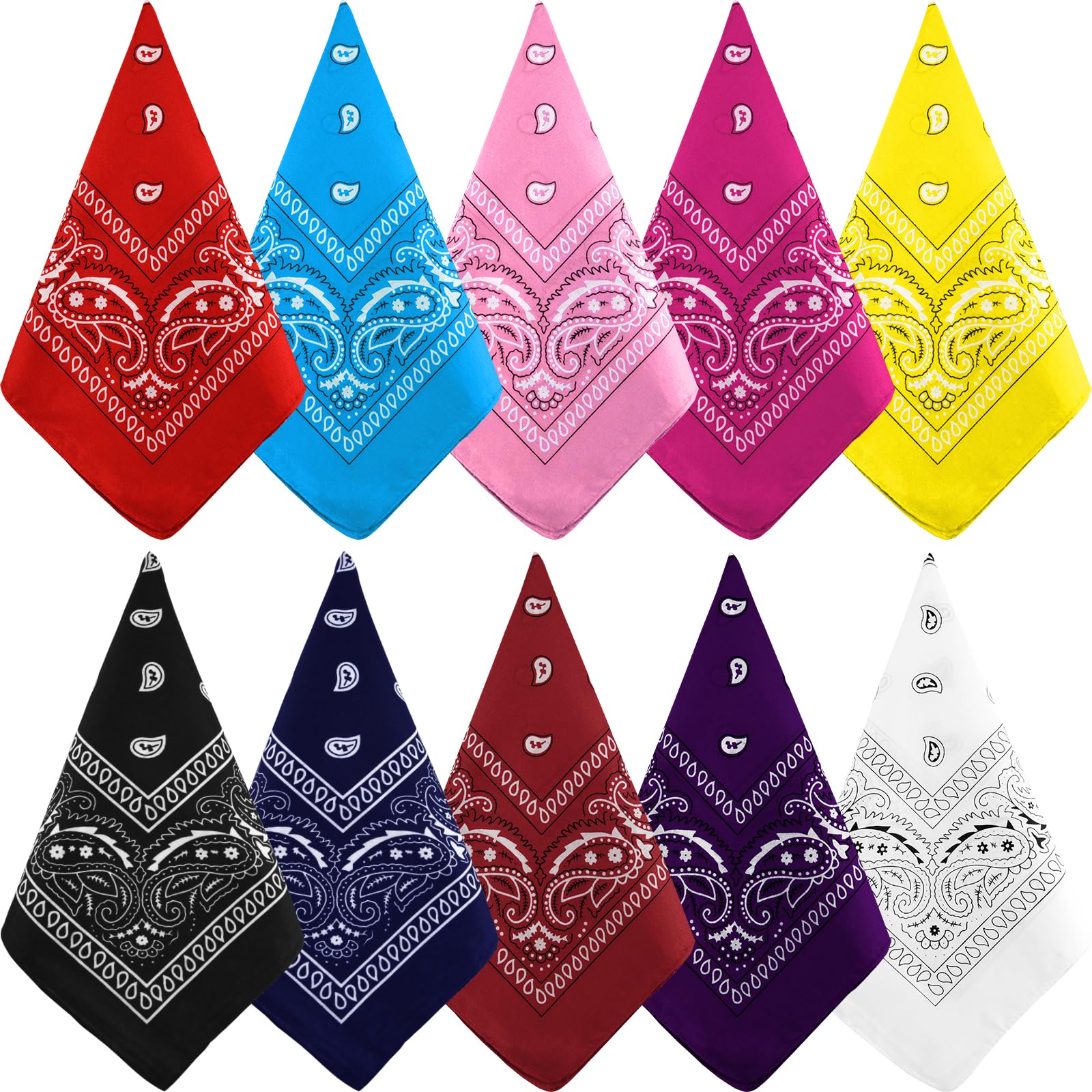 NACHLYNN 10/20pcs Paisley Bandanas Assorted Bandanas Cowboy Polyester Headbands Square Scarf Headwear