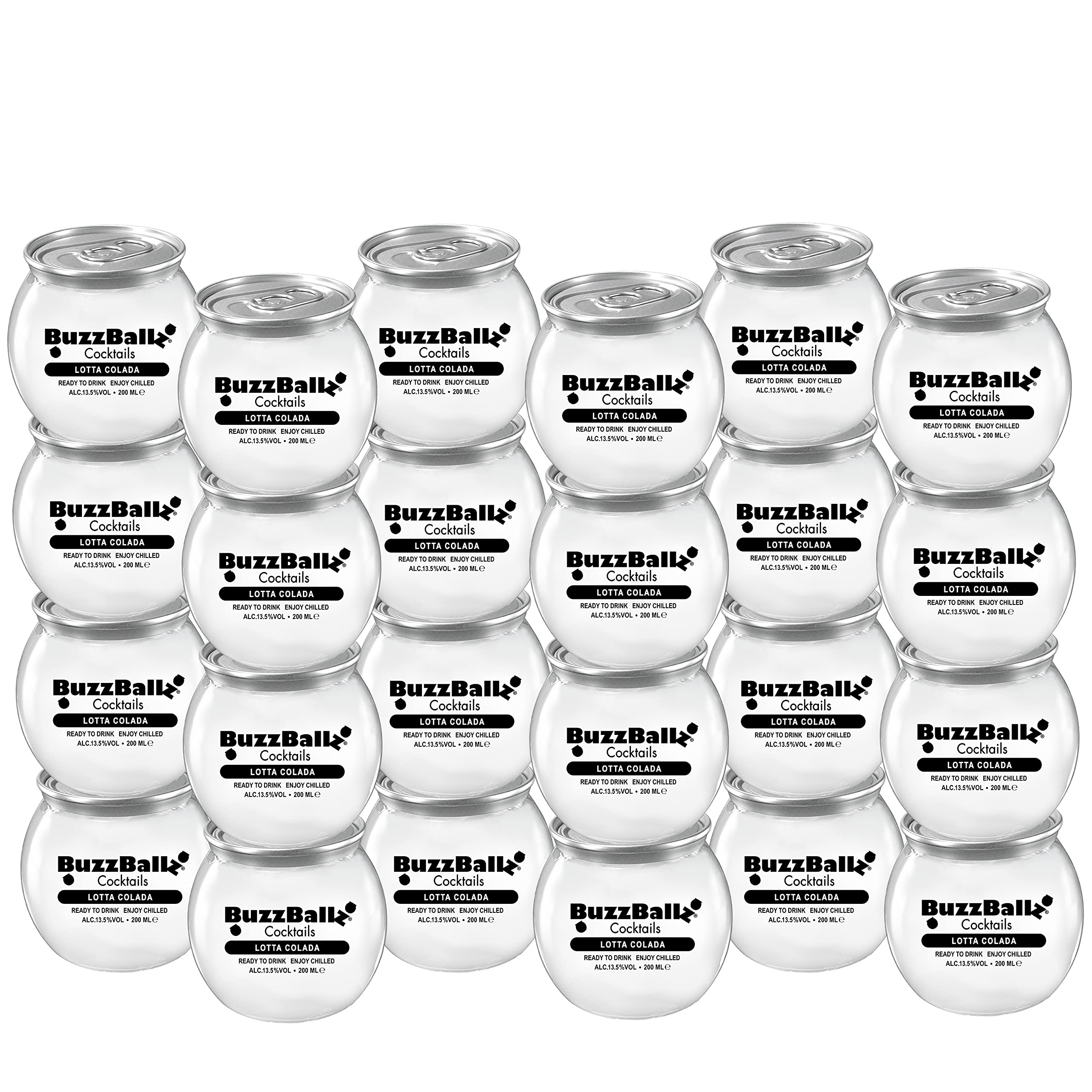 BuzzBallzCOCKTAILS: Lotta Colada 200ml 13.5 Percent alcohol |Premixed Piña Colada Cocktail (Pack of 24) | Ready To Drink | Made from Rum, Pineapple Juice and Coconut Cream