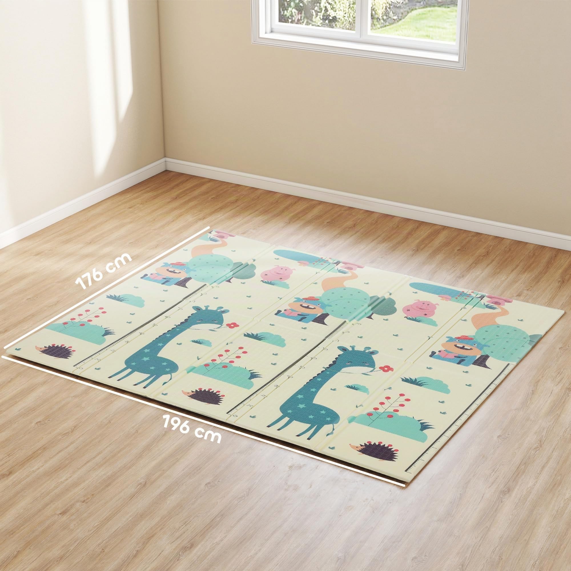 AIYAPLAY Tapis de Jeu pour Bébé Pliable Cerf et baleine 196x176x1,5cm | Réversible, Tapis de Sol en Mousse Épais, Antidérapant, Imperméable, Développement Sensoriel