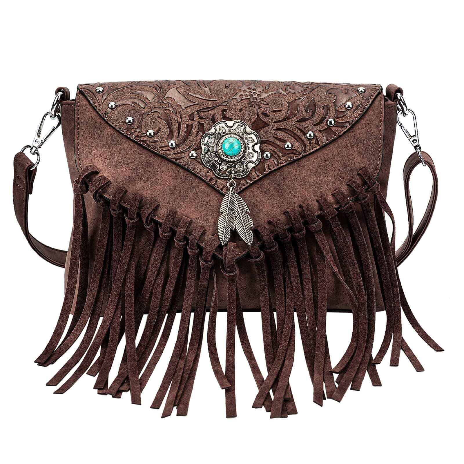 LAVAWA Small Crossbody Bags for Women Crossbody Handbag Fringe Purse Tassel Shoulder Bag Turquoise Concho Wallet