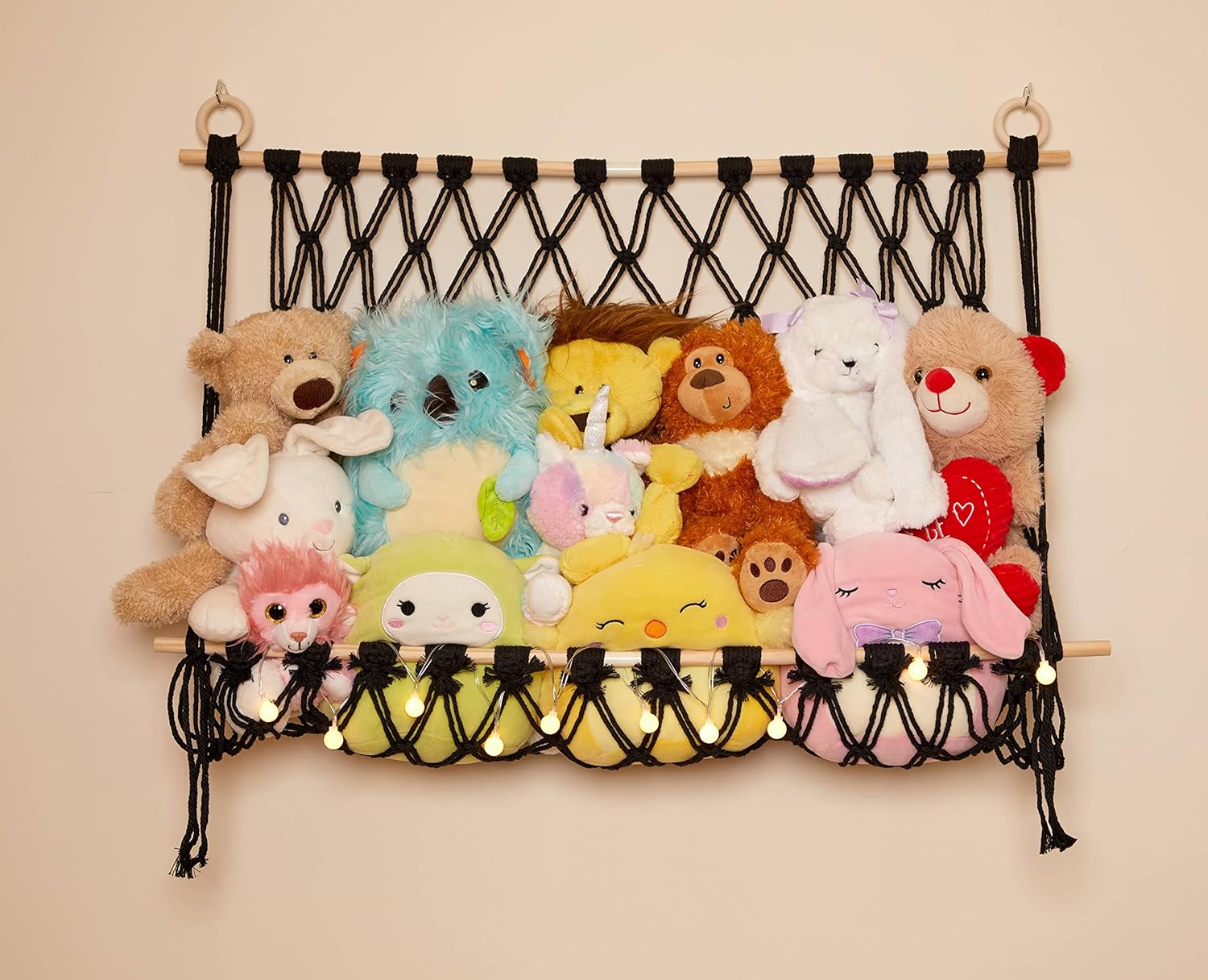 Lilly's Love Stuffed Animal Macrame Hammock Display Swing w/String Lights Large