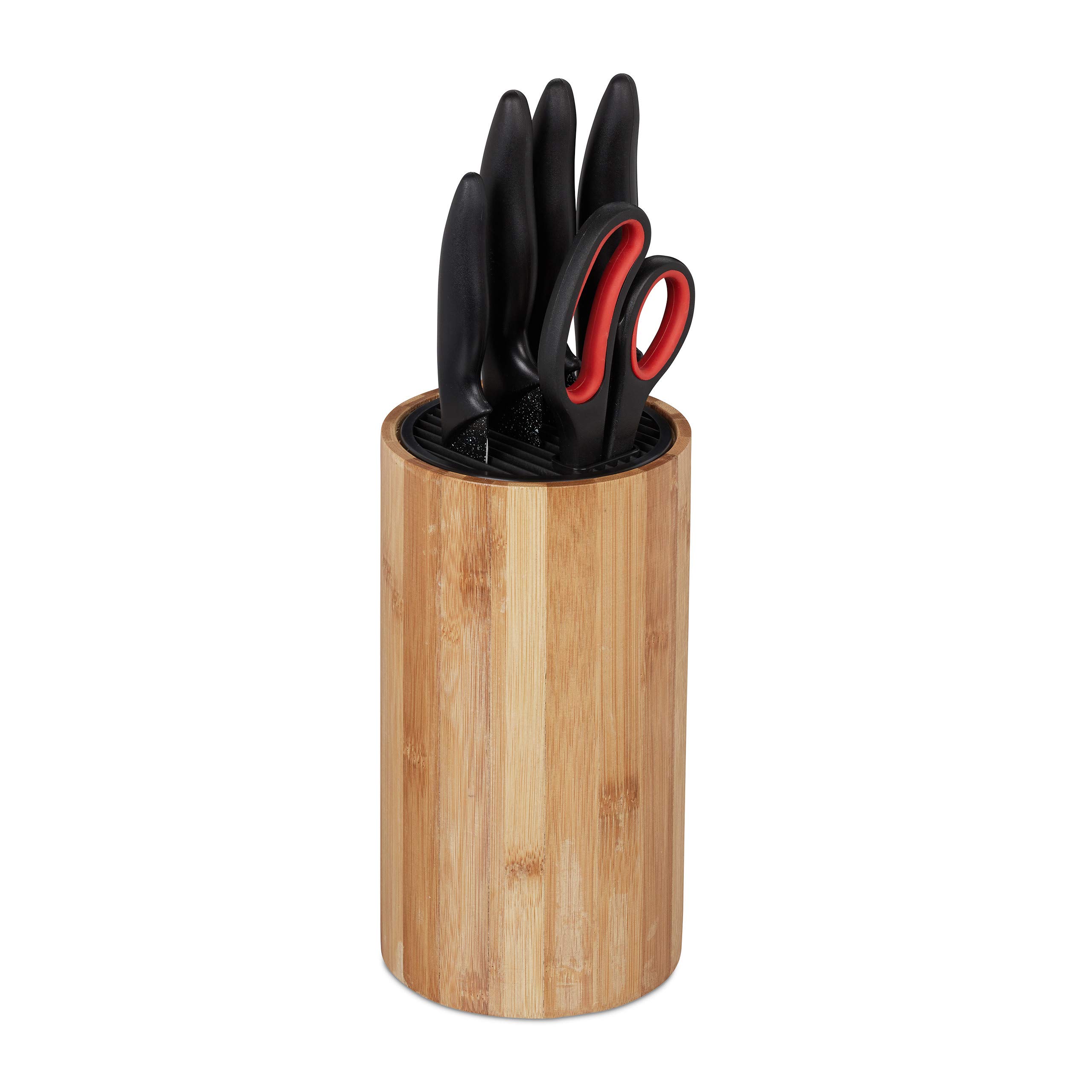 Relaxdays Empty Bamboo Knife Block, Without Knives, for up to 10 Pieces, Rack HxD 23x12.5 cm, Natural