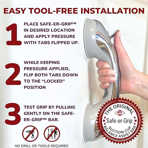 Miniatura 2 de Safe-er-Grip Safe-er-Grip Changing Lifestyles - Barras de agarre con ventosa para bañeras y duchas mango de seguridad para asistencia de baño,