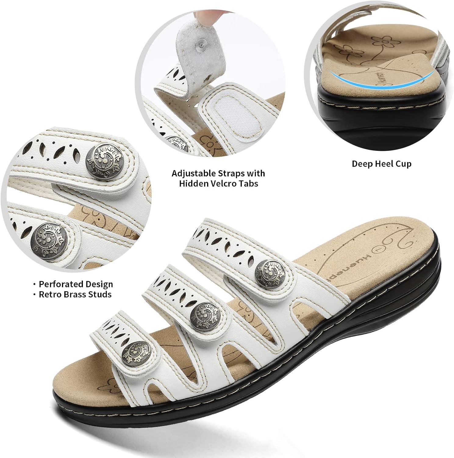 Women's Comfort Leather Slides Lightweight Flat Sandals Cute Slip On Casual Walking Slippers - Image 3