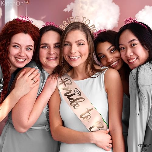 Miniatura 6 de KatchOn, Banda y diadema de oro rosa para novia, paquete de 2, diadema de fiesta de novia para decoraciones de despedida de soltera, banda de
