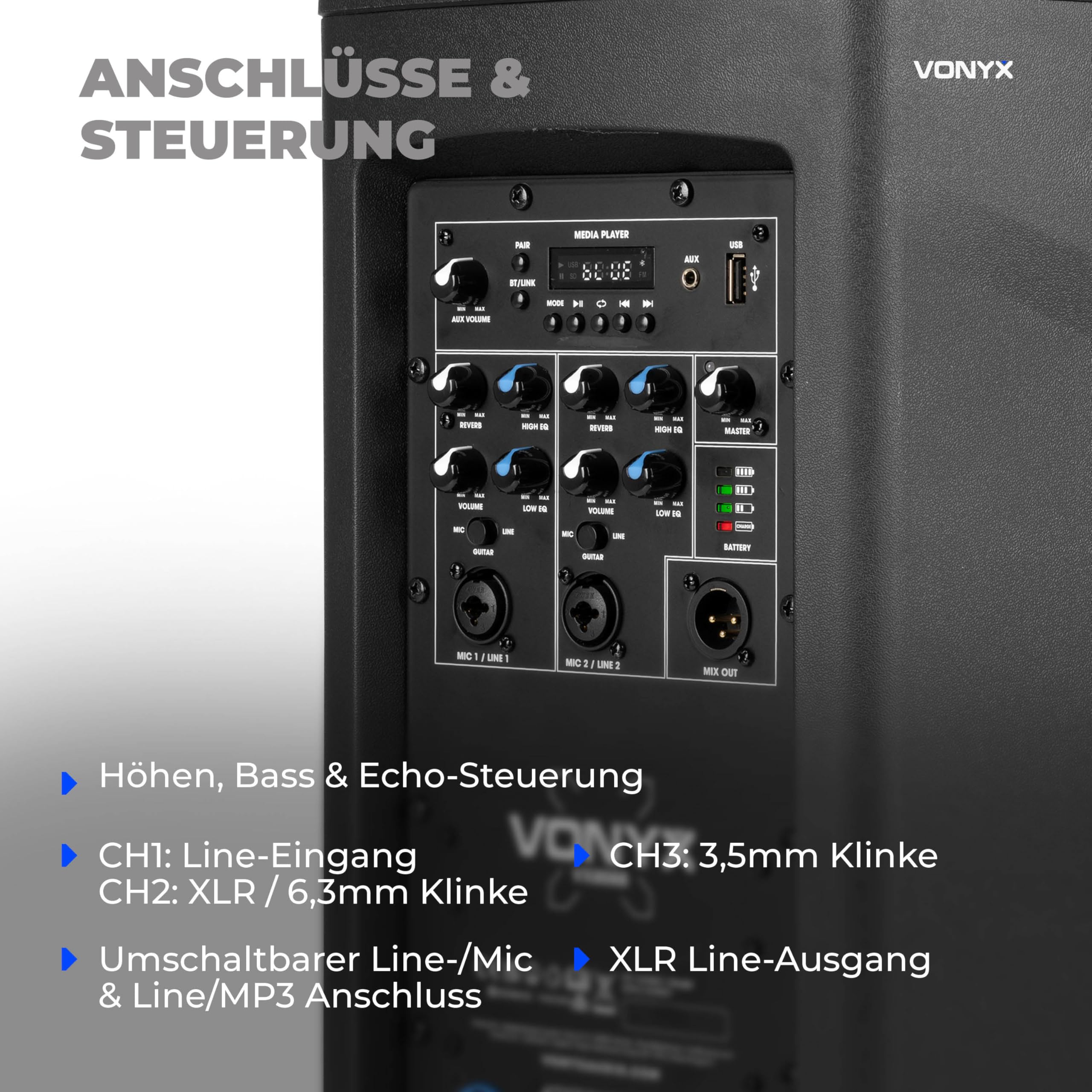 Vonyx VX808 Column Speaker System - 2er Set - PA Anlage Aktiv, 640 Watt Line Array Säulenlautsprecher, 8 Zoll Subwoofer Aktiv, Stereo Pairing, Bluetooth 5.0, DJ Anlage Komplett Set, PA Lautsprecher