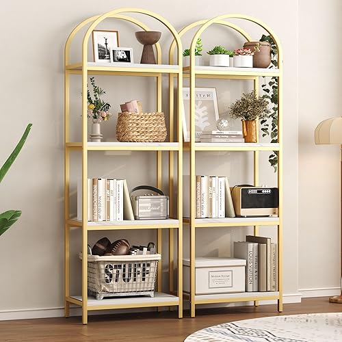 Miniatura 6 de HOME BI Estantería arqueada, estantería con marco de metal de 4 niveles, estantería moderna para libros, estantes abiertos para oficina, sala de