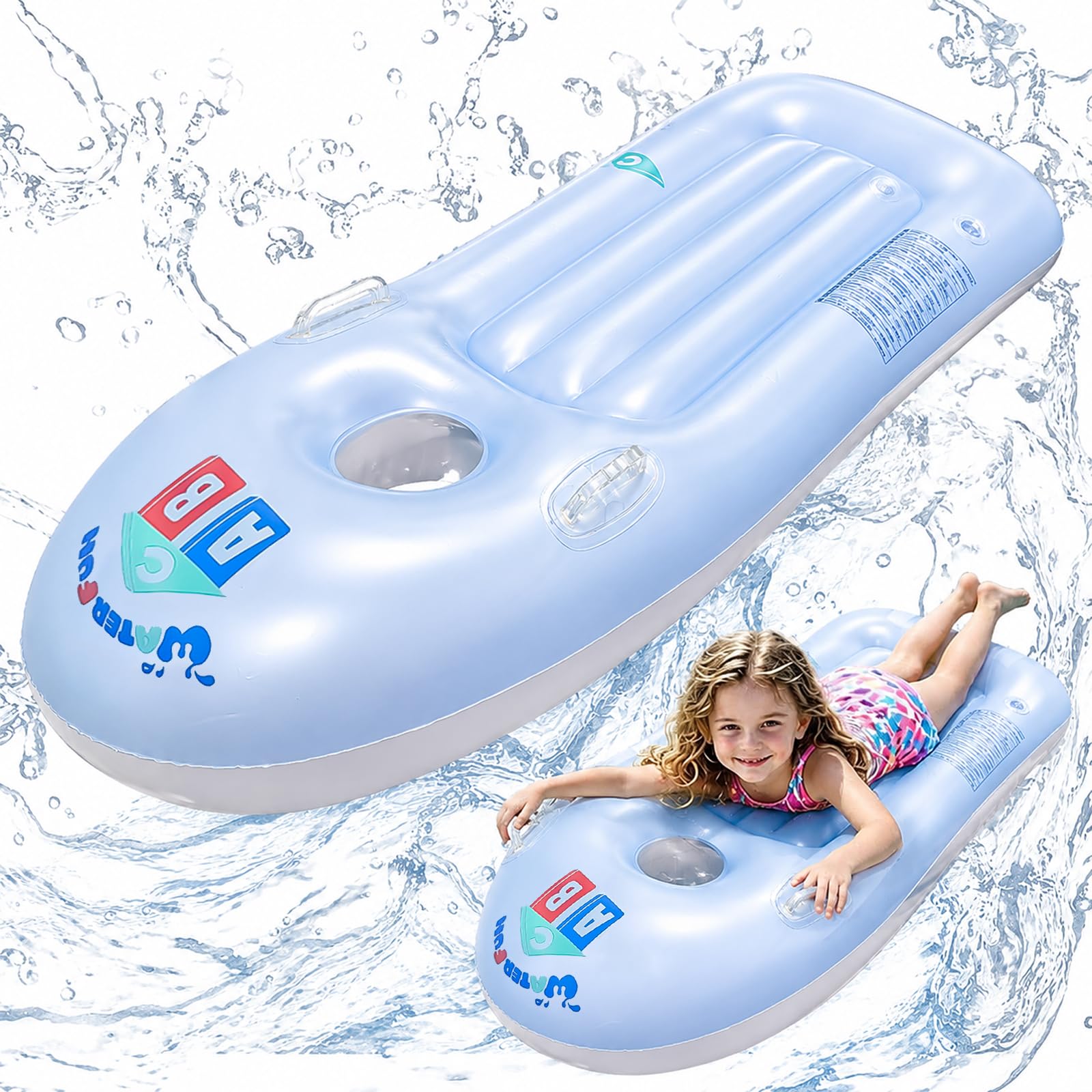 Schwimmbrett Bodyboard Aufblasbar, Surfbrett Bodyboard mit Griffen, Schwimmhilfe Aufblasbar Kinder, Aufblasbares Bodyboards für Strand, Wasserrutschbahn, Pool - 118 x 52cm
