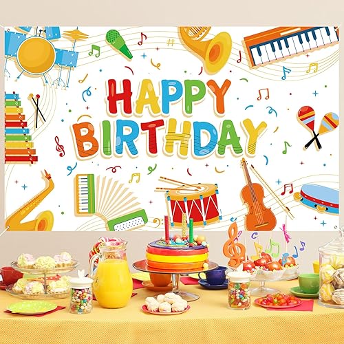 Miniatura 2 de Cartel de notas musicales para niños, decoración de feliz cumpleaños, instrumento musical, fondo de fiesta de rock and roll para niños y niñas,