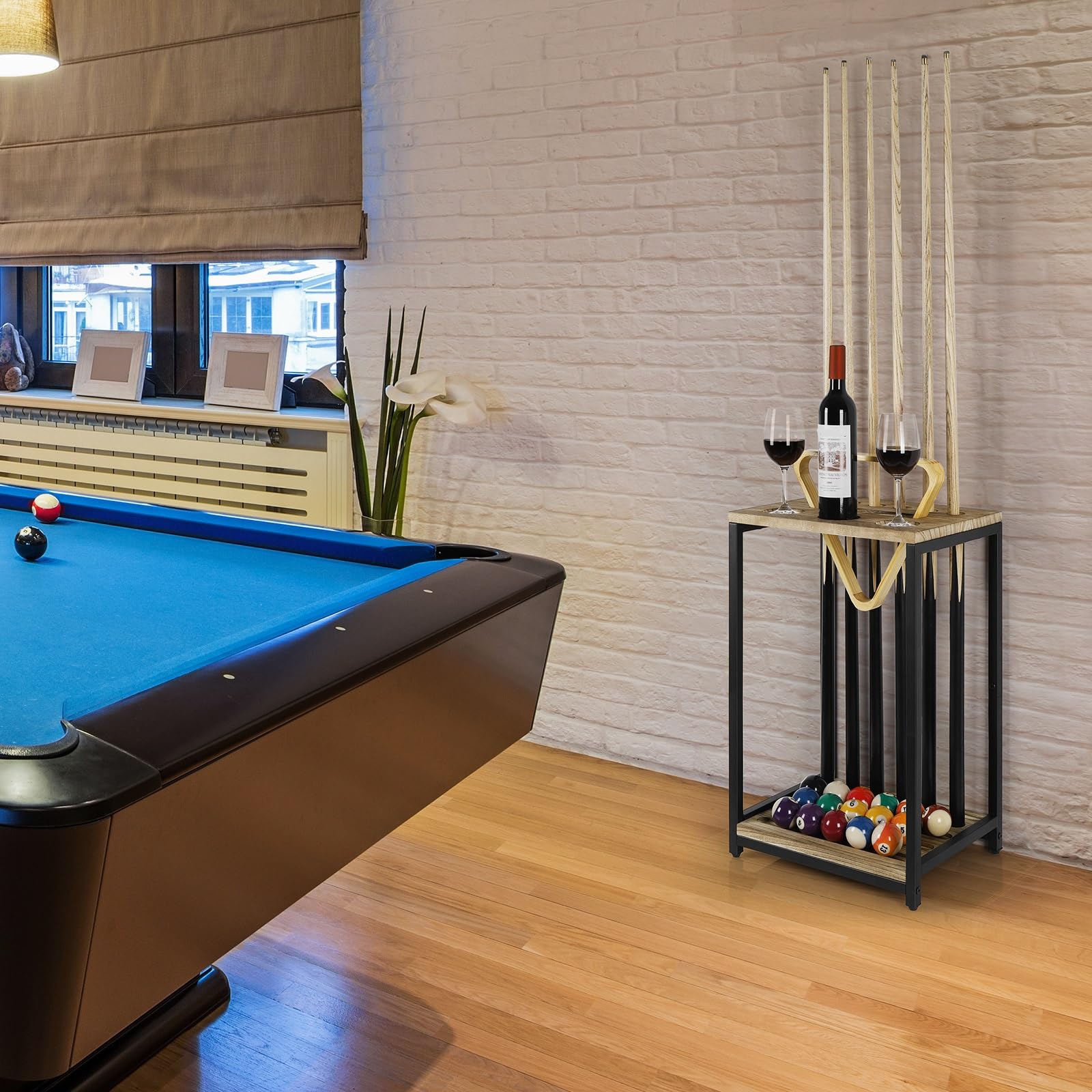 Support de queue de billard en bois pour salle de billard, salle de jeux, club, table de billard, 6 queues, support au sol, marron clair