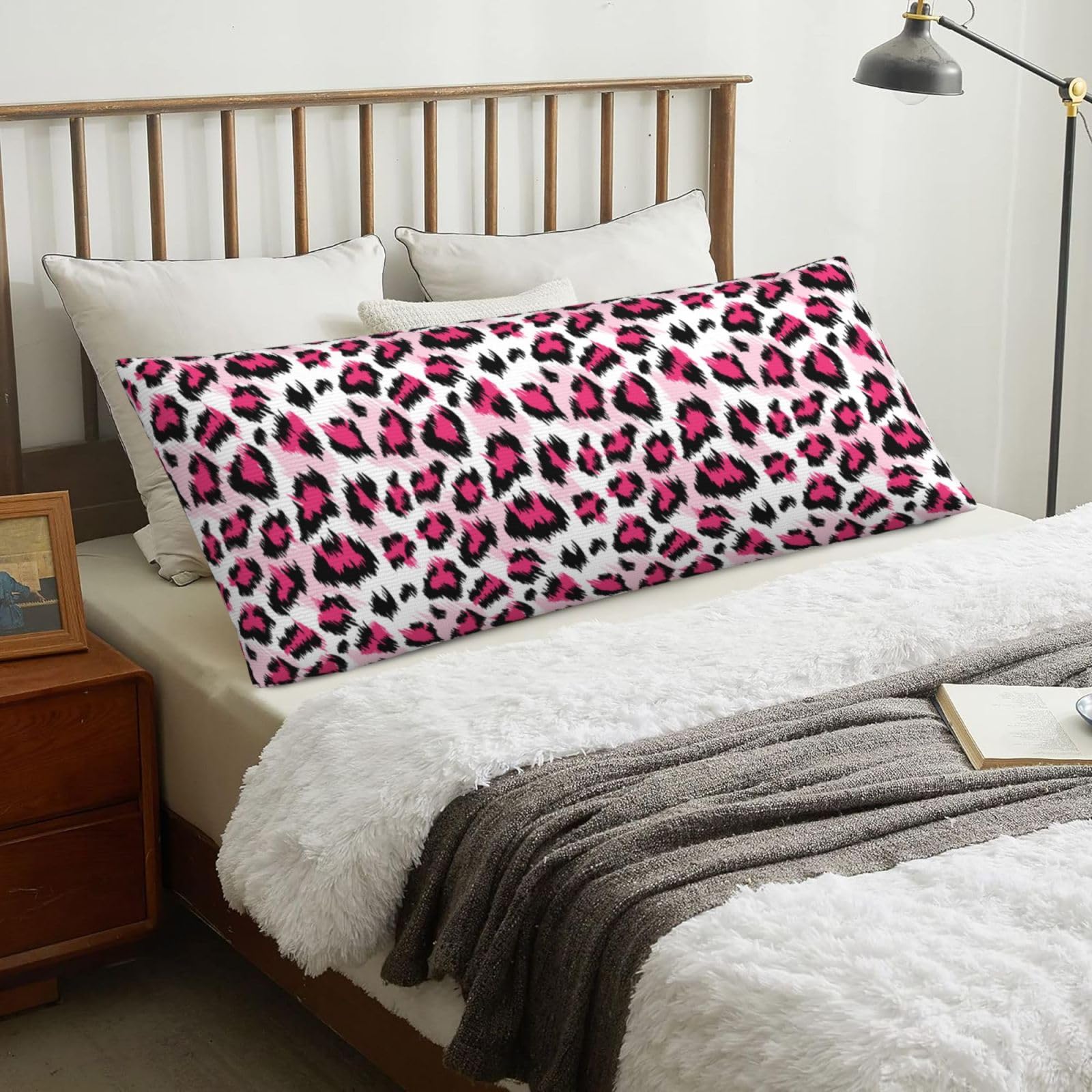 Fashionable Pink Leopard Seamless Pattern, Body Pillow Cover with Zipper,Long Body Pillowcase 20 x 60 in